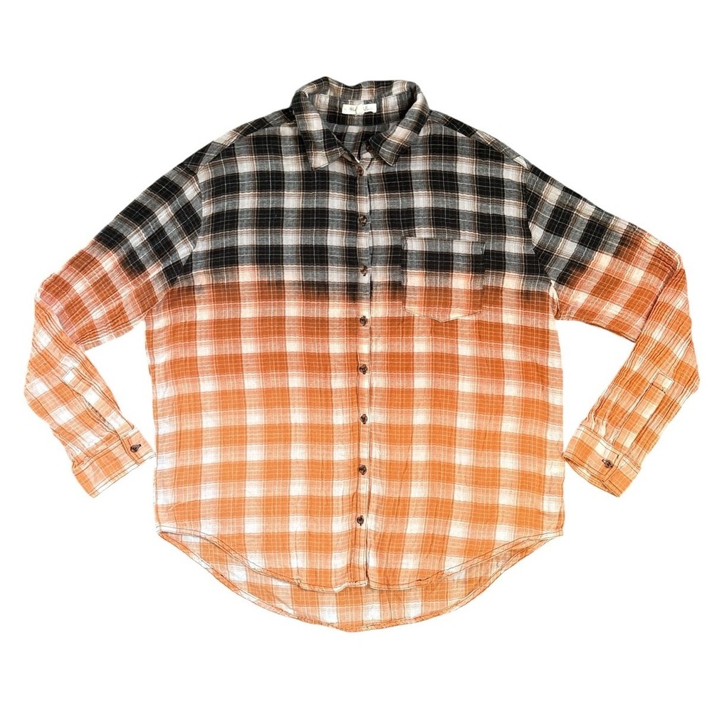 Honeybelle Women's Black Orange Ombré Flannel‎ Button Down Fall Size Medium